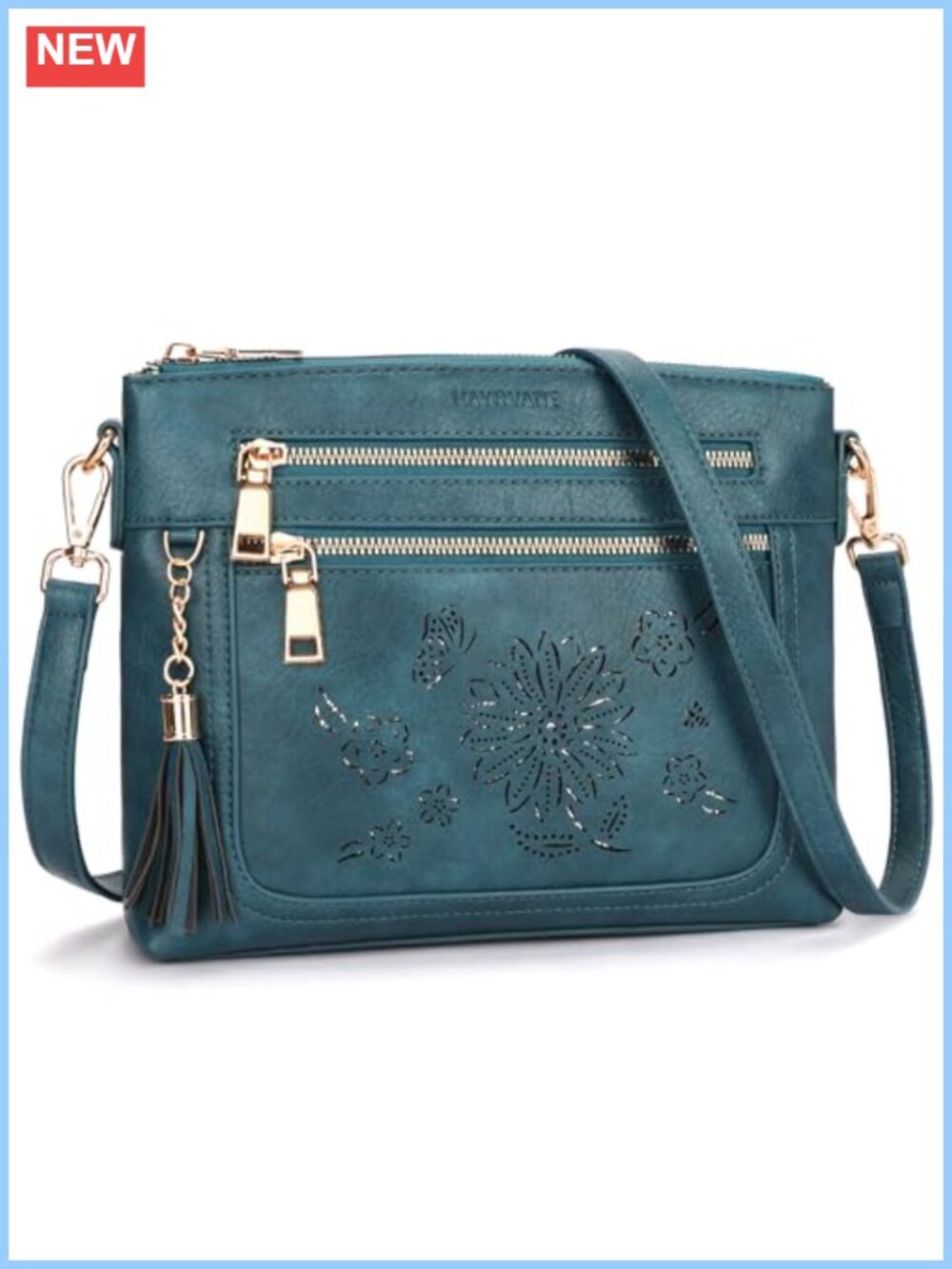 Small Crossbody Bag PU Vegan Leather Tassel Multi Pocket Everyday Purse